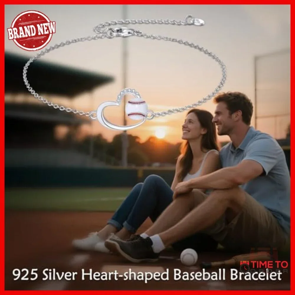 Sterling Silver Baseball Charm Bracelet Adjustable Lobster Claw Clasp